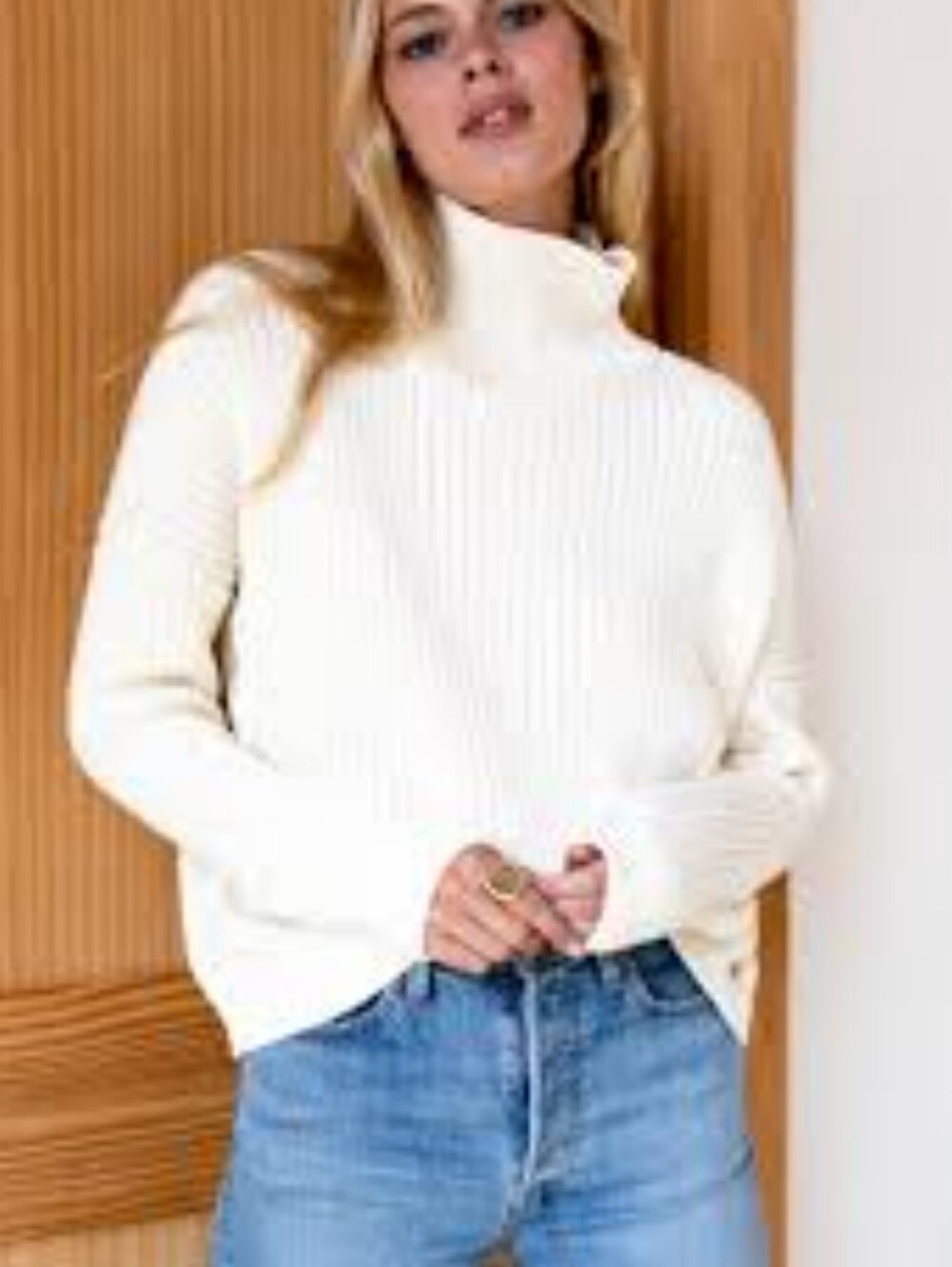 Emerson Fry Carolyn Funnel Neck Ivory Cotton Sweater XS
